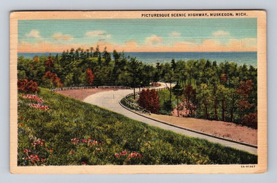 #ad #ad Muskegon MI Michigan Scenic Highway Antique Vintage c1946 Souvenir Postcard $0.99