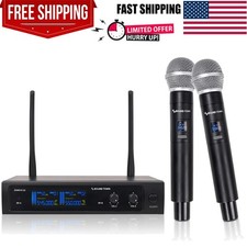 Dual-Channel UHF Wireless Microphone System: 2 Handheld Mics for Versatile Use