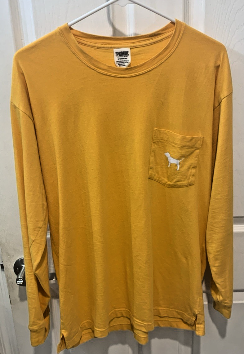 Pink Victoria Secret Yellow Graphic Long Sleeve Top. Women's Small. New w/o tags