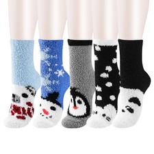 Fluffy Fuzzy Socks for Women  Teen Girls - One Size Winter Animals - 5 Pairs
