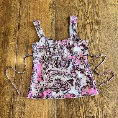 Vtg Y2K Satin Babydoll Top Paisley Whimsigoth Fairy Medium Tie Back Made USA