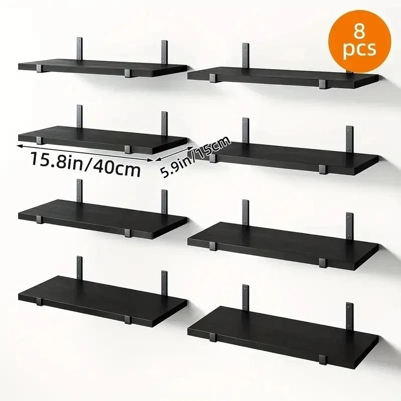 8-Pack 15.8" Floating Wall Shelves, Large Capacity Rustic Brown Storage Shelves