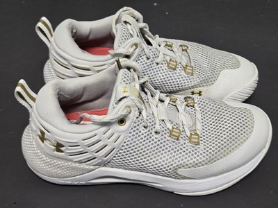 Under Armour HOVR Block City Shoes Womens Sz 7 Volleyball White Gold 3023709-103