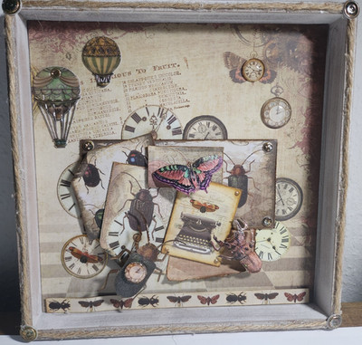 Bild, Shadowbox, Collage, Layout, Vintage, Deko, 3D, La Blanche