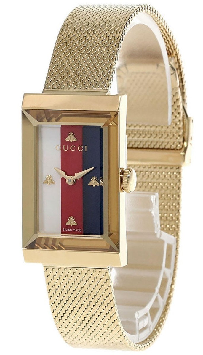 GUCCI マザーオブパール ゴールドトーン 時計 Gucci G-Frame Quartz Red/White/Blue MOP Dial Gold PVD Watch