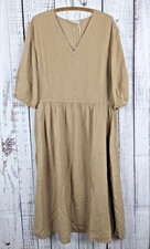 NWT EVERLANE Tencel Lyocell Puff Sleeve V-Neck Oversized Dress $168, Tan, M & L