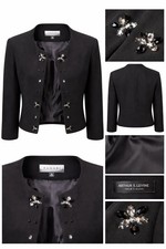 Tahari Arthur S. Levine Black Beaded Flower Embellished Jacket M Hook Eye