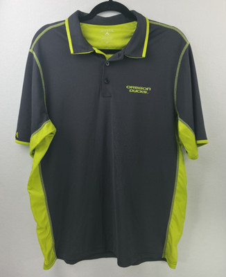 Antigua Men's Polo Shirt Desert Dry Xtra-Lite Dk Gray Lime Green Oregon Ducks L