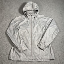 Avalanche Jacket Womens Large Silver Waterproof Hooded Lightweight Windbreaker