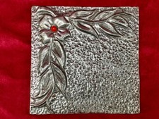 Handcrafted Metal Coasters With Floral Motif. 1970s