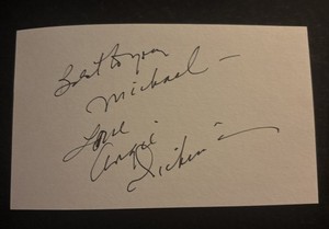 Angie Dickerson  Signed Autographed Index Card Actress Police Woman