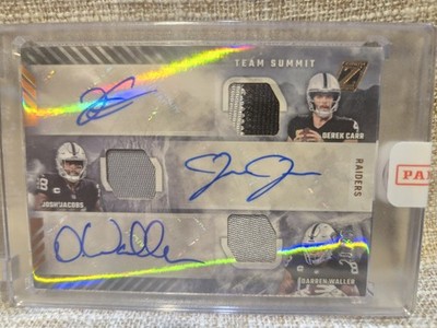 Panini 2022 Zenith Triple Jersey Patch Auto Derek Carr Josh Jacobs Waller /35