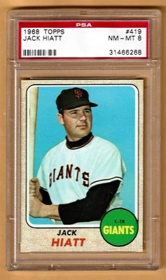 1968 Topps #419 Jack Hiatt San Francisco Giants, PSA8, NMMT, vivid! - Image 1 of 2