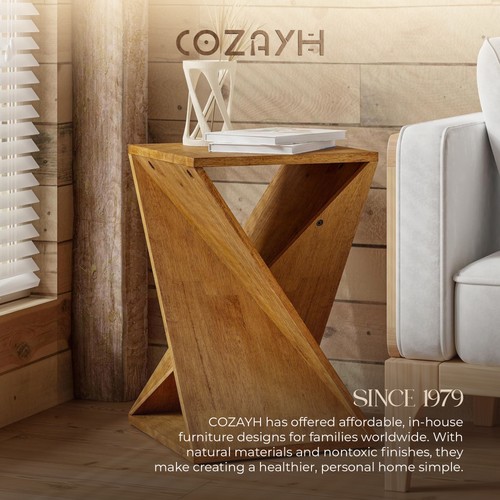 COZAYH Farmhouse Living Room End Table, Square Solid Pedestal Design (Open Box) - Picture 5 of 8