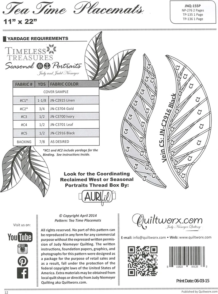 Charming Leaf Design Tea Time Patterns by Judy Niemeyer - Large Size 22" x 11" - Image 3 of 3