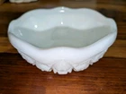 Vintage McGee Toltec Style Scallop Milk Glass Bowl Candy Dish Jewelry Tray