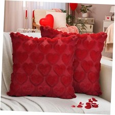 Valentines Pillow Covers 18x18 inch Set of 2, Red Heart Soft Plush Short Throw