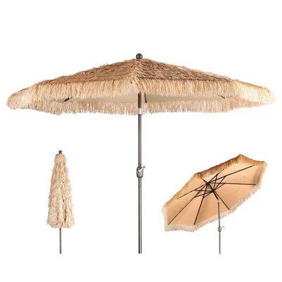 Aoodor 9FT Patio Umbrella Thatched Outdoor Umbrella with Plug Beach Umbrella