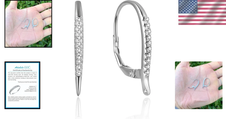 5 Pairs 925 Sterling Silver Leverback Earring Hooks with 10 CZ for DIY Elegance - Image 2 of 4