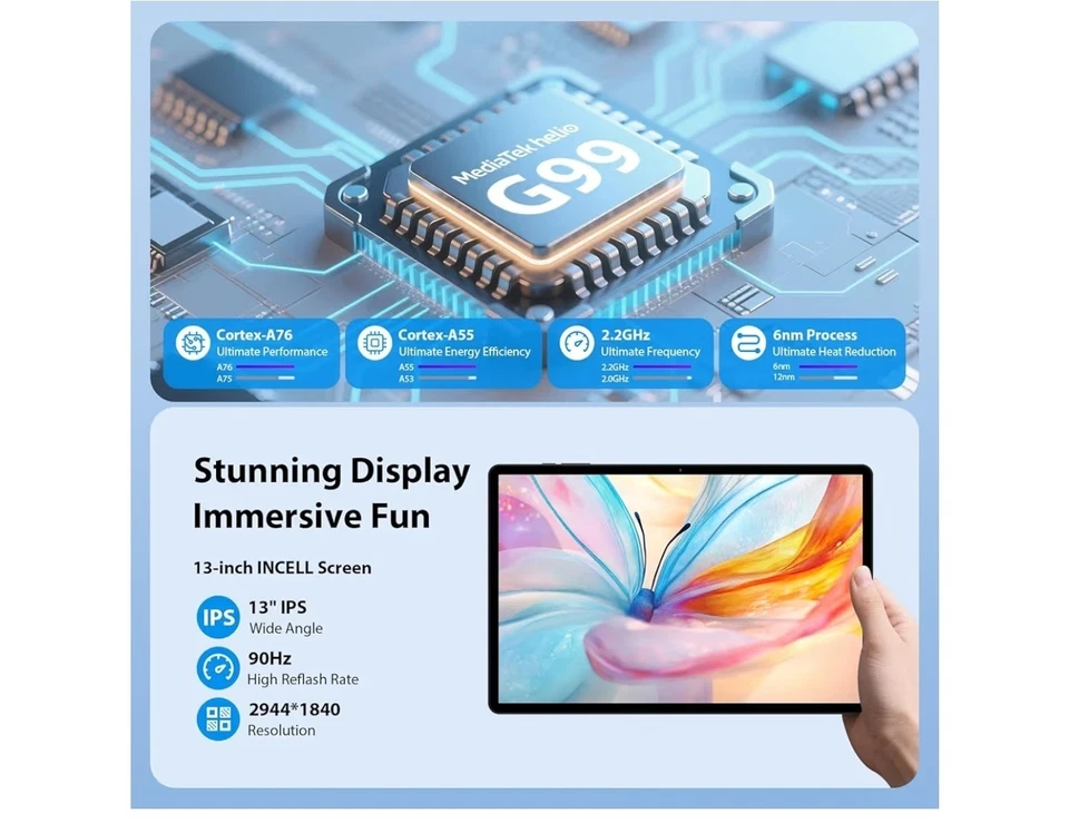 3k 2944*1840 13 Inch Android 15 Tablet 36GB RAM 512GB ROM 13 Dual Sim 4G Lte  - Image 2 of 4