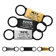 Silent Slide on Pet ID Tags Personalized Dog Cat Engraved Name Custom Collar 