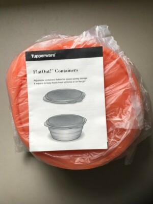 3 New Tupperware 4 Cup Orange 5453 Flat Out Containers + Instructions USA