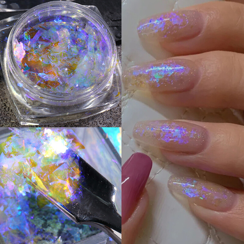 Opal Nails Powder Holographic Glitter Iridescent Sequins Irregular Crystal  HOT