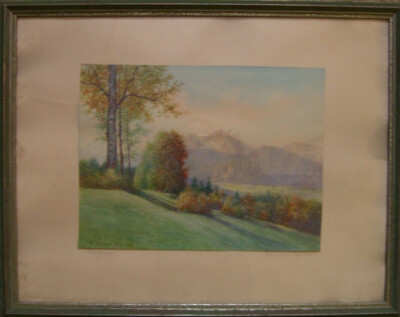 K.Richter Mountain Hill Forest Trees Autumn Alps Meadow Aua Stained Antique