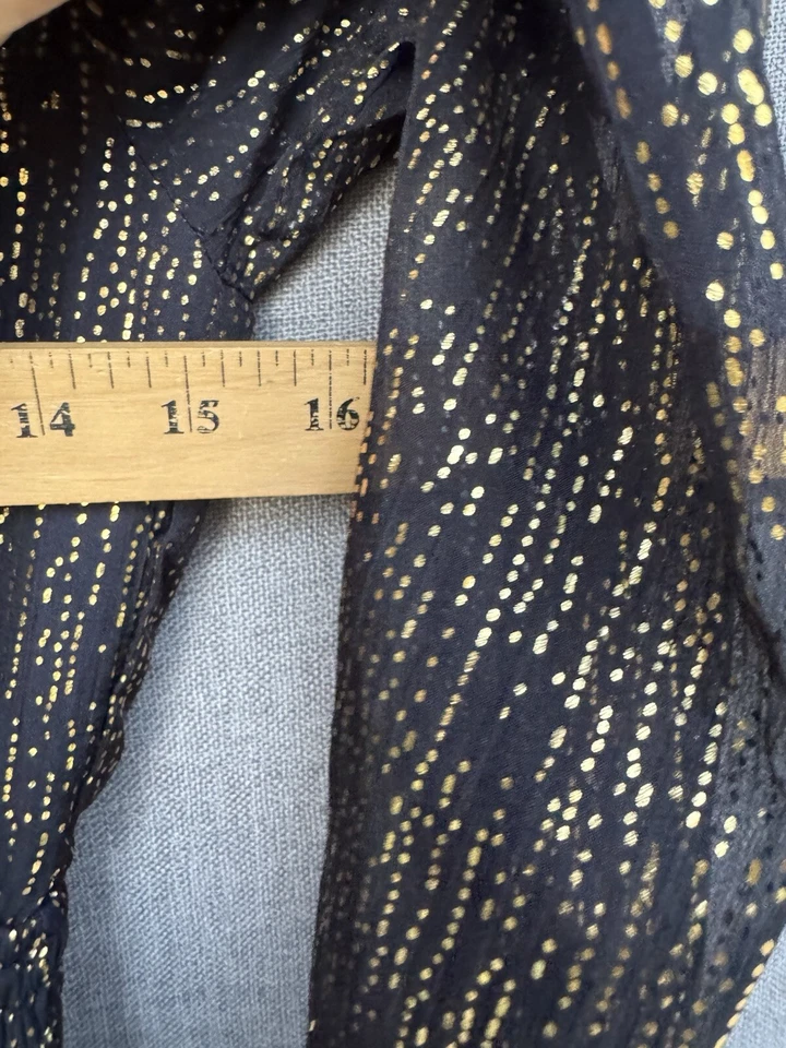 Mini Vestido Aqua Metálico Manga Abullonada Pequeño Azul Marino Punto Dorado Año Nuevo Calado Foto 4 de 4