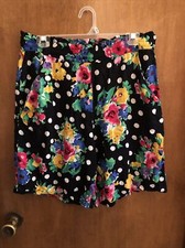 Vintage Pennylane Colorful Floral Polka Dot Flowy High Waisted Shorts Sz M