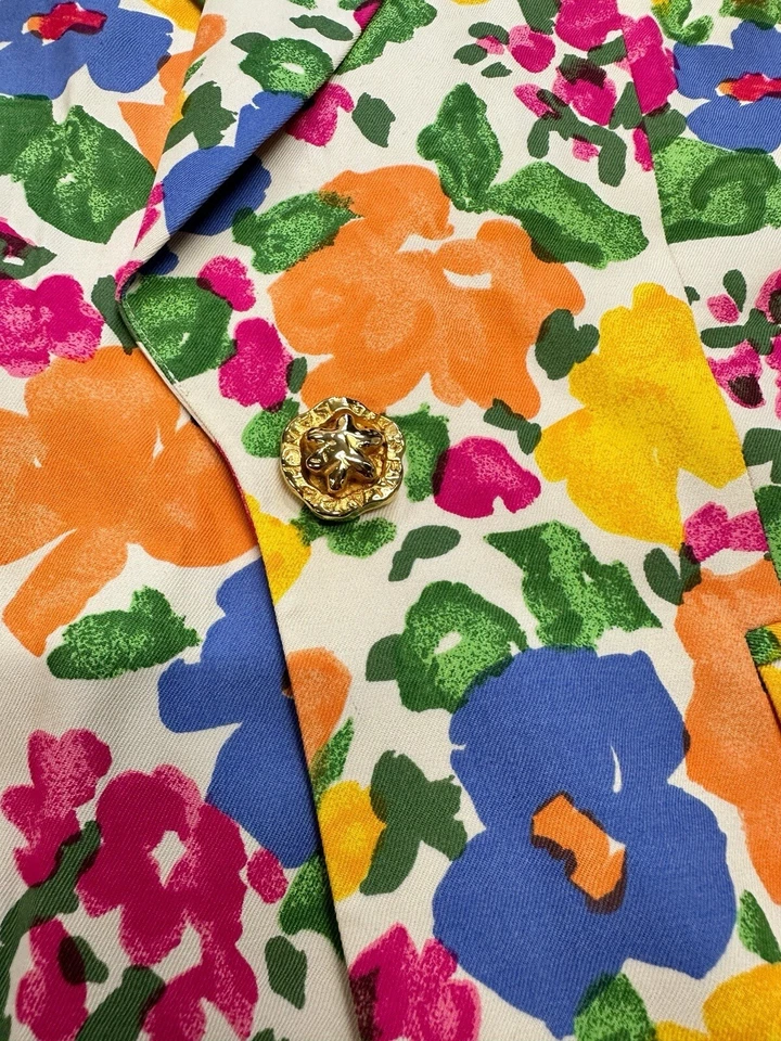 Blazer floral vintage 100 % seda RENA LONG RARO colorido blanco talla M mediano Foto 2 de 4