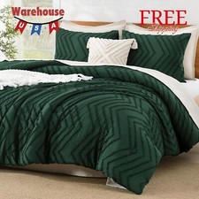 Dark Emerald Green King Comforter Set 3 Pieces Lightweight Tufted Bedding