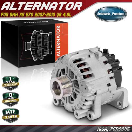 New Alternator for BMW X5 E70 2007-2010 V8 4.8L 180Amp 12Volt CW 7-Groove Pulley - Picture 1 of 9