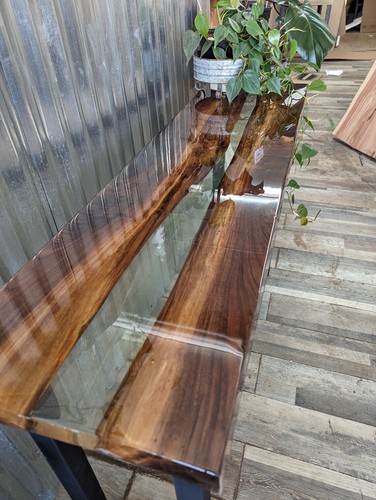 Epoxy Resin Console Table, Epoxy Hallway Table, Narrow Wooden Table, Clear Resin - Picture 5 of 11
