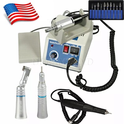 Electric Micromotor Dental Lab Marathon Straight Contra Angle Handpiece 10*Bur D