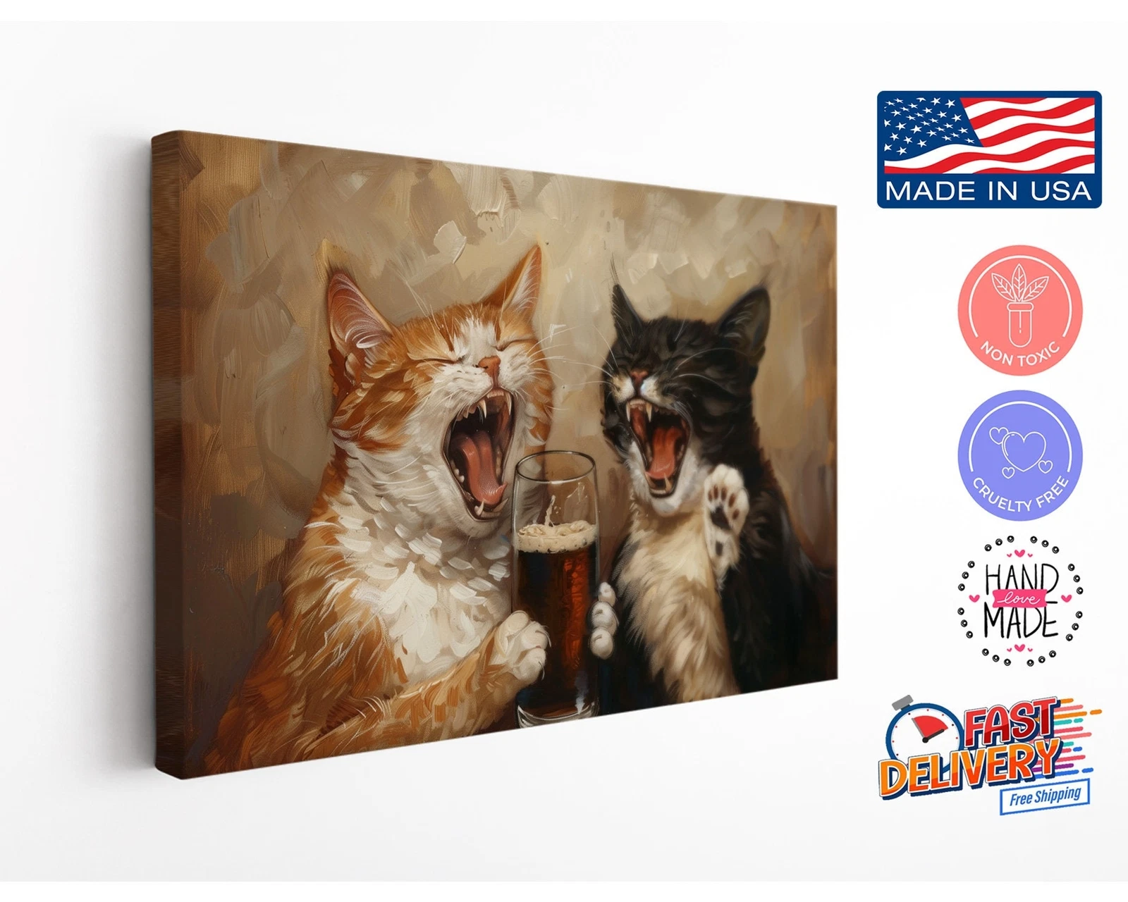 Two Cat Friends Canvas Print, Funny Beer Drinking Wall Art, High Quality Decor
Opens in a new window