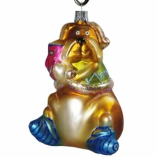 Dog With A Mask Glass Christmas Ornament