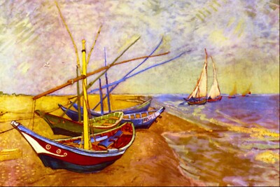 Boats of Saintes-Maries by Vincent Van Gogh Giclee Print Repro on Canvas