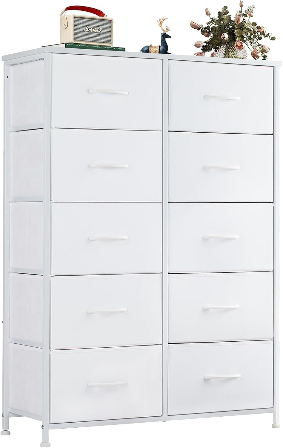 10-Drawer Tall Fabric Dresser with Anti-Tip Design for Bedroom Organization