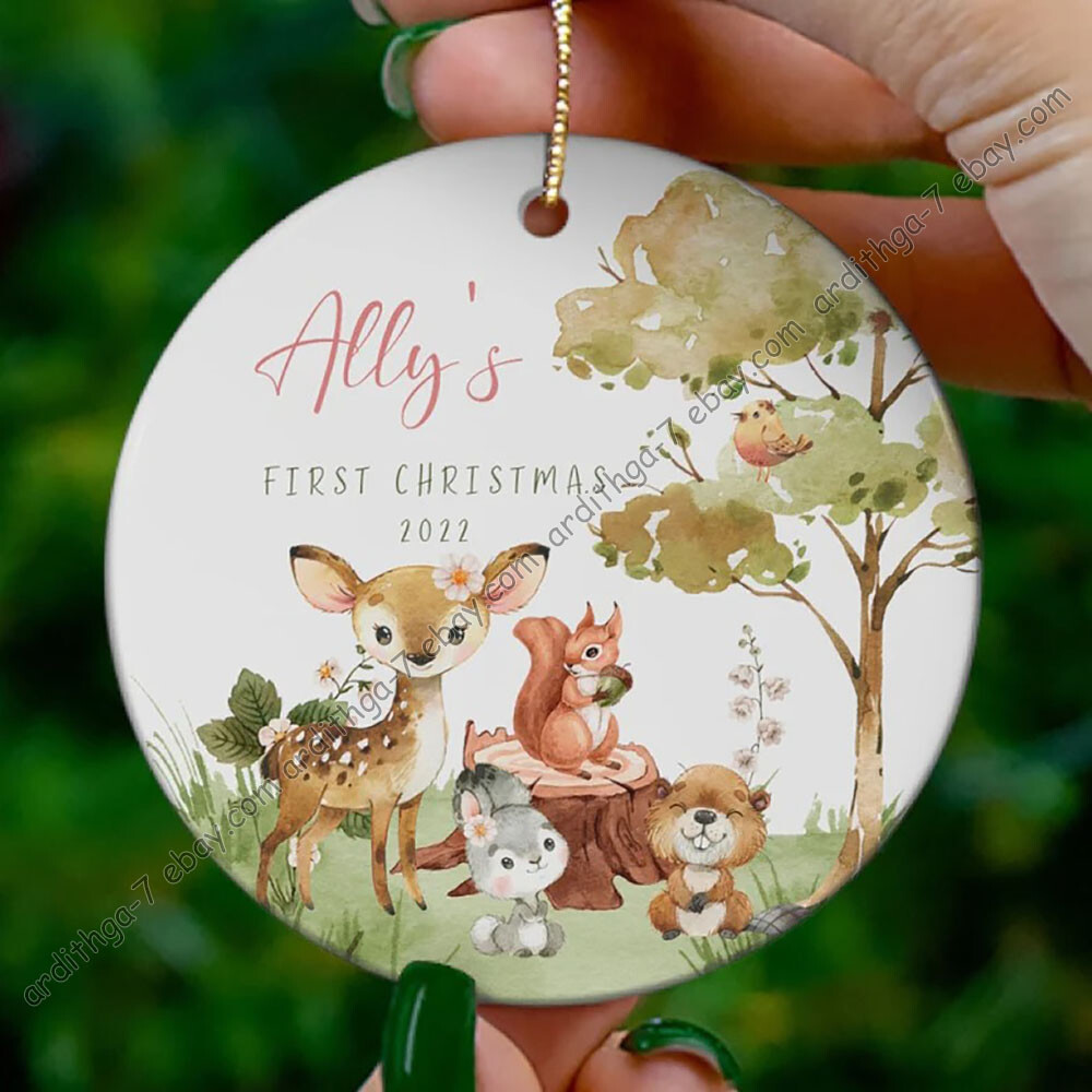 Baby First Christmas Ornament 2022, Woodland Animals Metal Christmas Ornament...