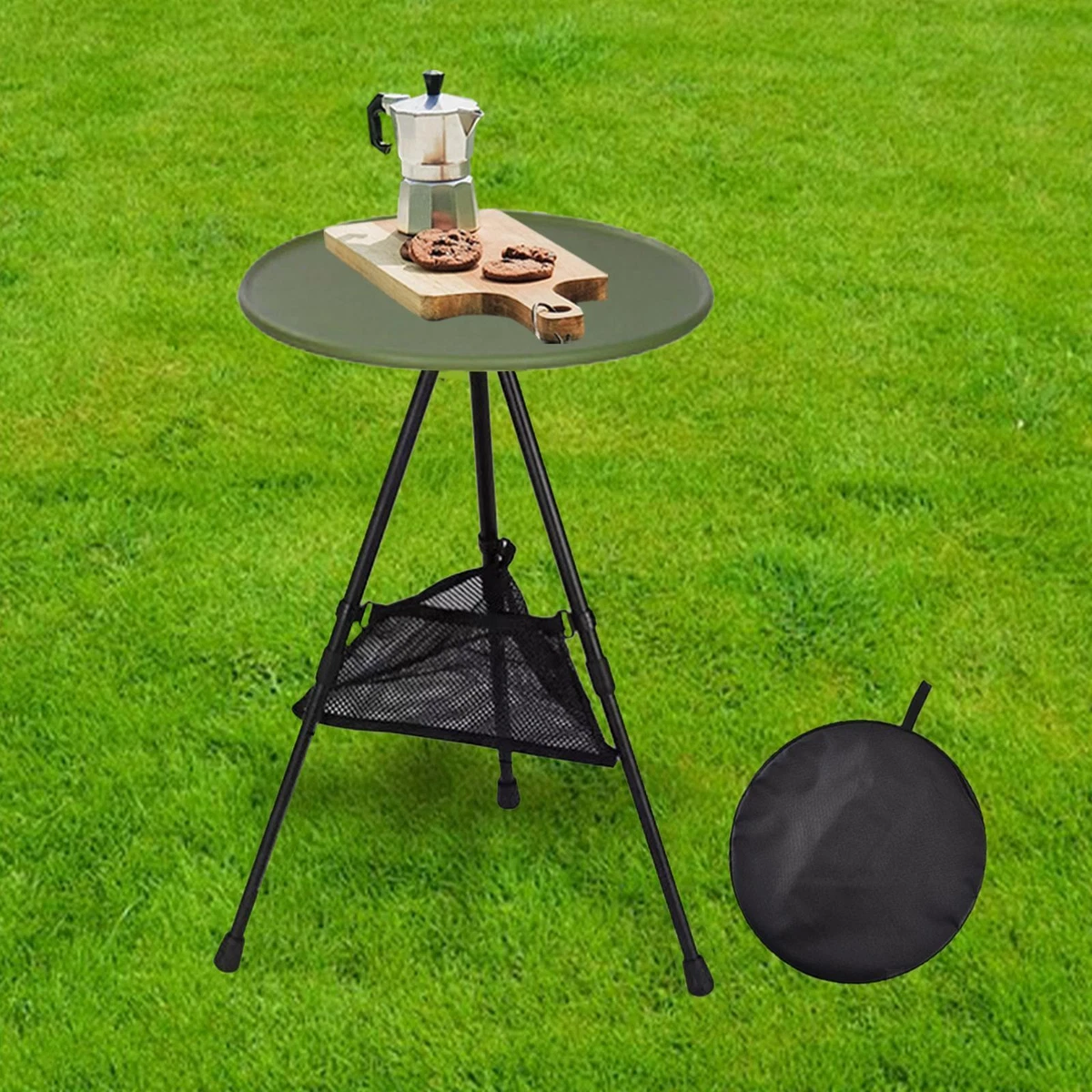 Outdoor Round Table Tea Coffee Table Camping Table Portable Height Adjustable