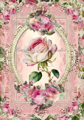Hot Pink Roses & Lace Design Collage Cotton Fabric Quilt Block Multi-size