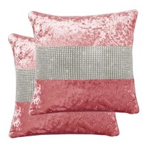 Set of 2 Crushed Velvet Diamanté Cushions or Covers in 8 Colours - 18" / 45cm