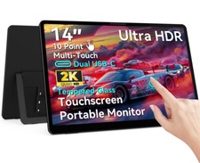 14 inch Portable Touchscreen Monitor, 2K QHD IPS Touch Screen Tempered Glass Dis