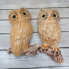 Vintage Jamar Mallory Ceramic Molds Hand Painted Owl Wall Plaques 1967, Big Eyes