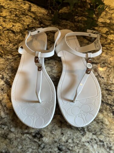 Coach Piccadilly T-Strap Jelly Sandals White 10