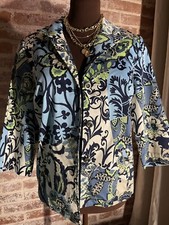 New Chico  s Blue White Paisley Button Spring Summer Jacket Pockets Lightweight