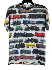 Jerzees Sport Men's Size Medium Trains Graphic Tee Shirt White 100% Polyester