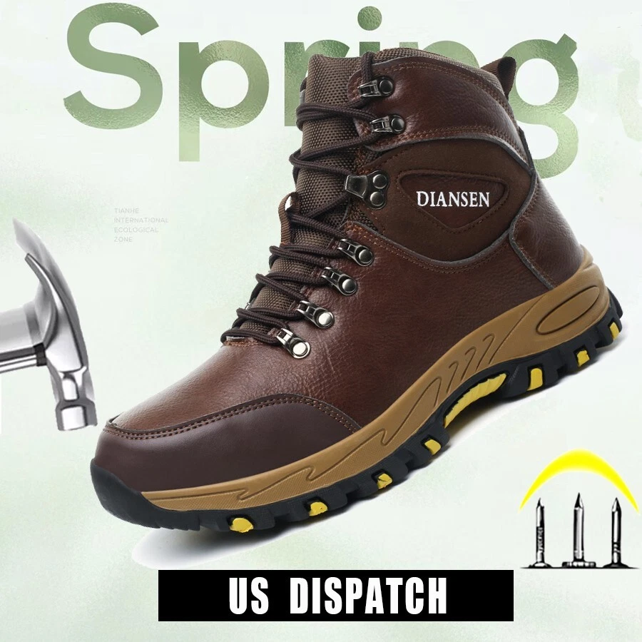 Steel Toe Work Boots for Men Leather Safety Shoes Waterproof Construction Shoes