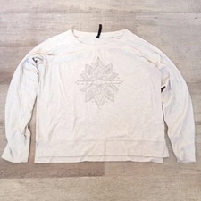 Gaiam womens Off White Tan Long Sleeve Silver Flower Sweatshirt XL
